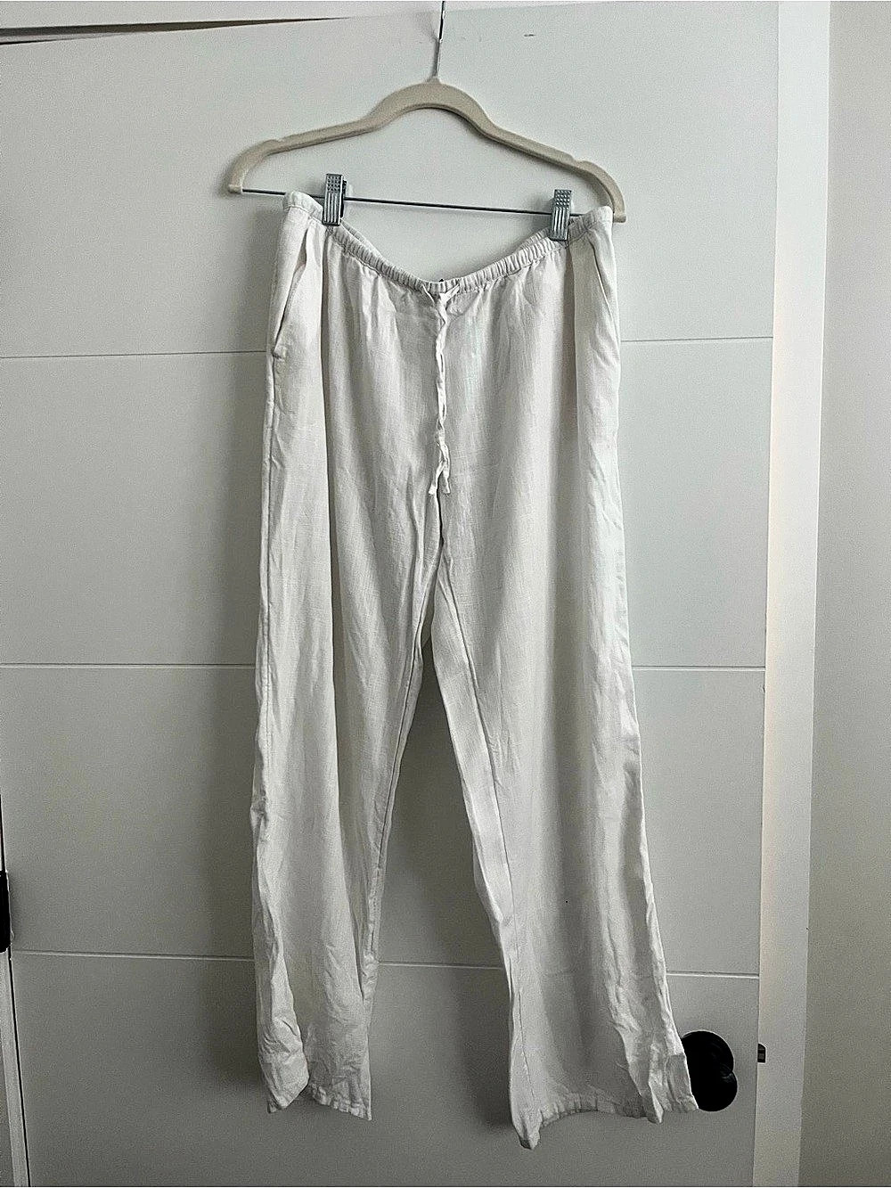 H&M Wide Leg Cotton Pants in White Size Medium
